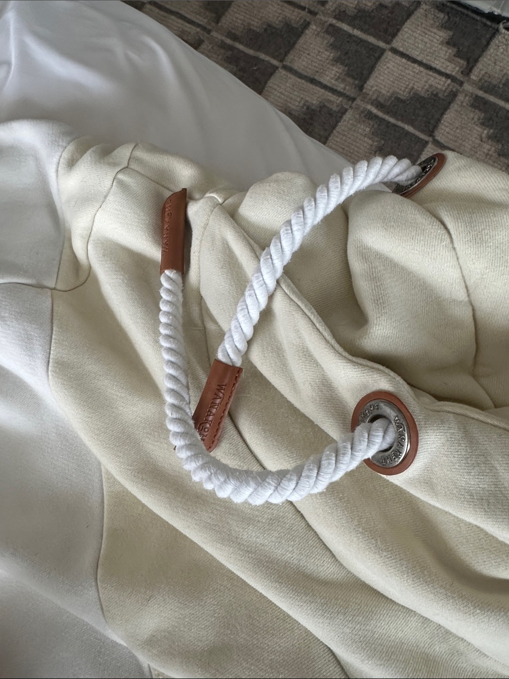 Wanakome Colorblock Pullover Hoodie in Cream, White & Navy - Picture 6 of 6